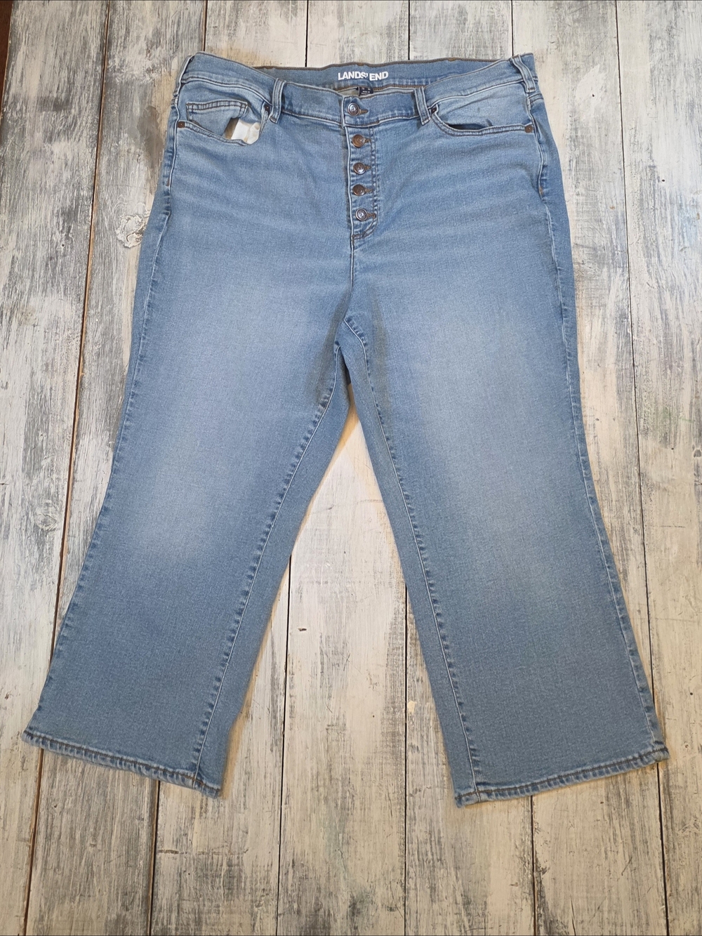 Lands' End Women's Light Wash Wide-Leg Cropped Button-Fly Jeans sz 20w